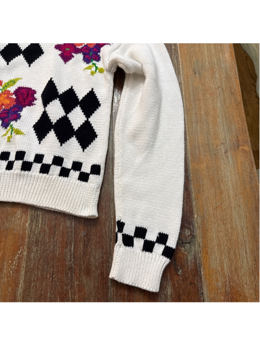 Cotton by Autumn Cashmere Floral Argyle Knit Sweater Size Small Italian Yarn - Picture 4 of 11